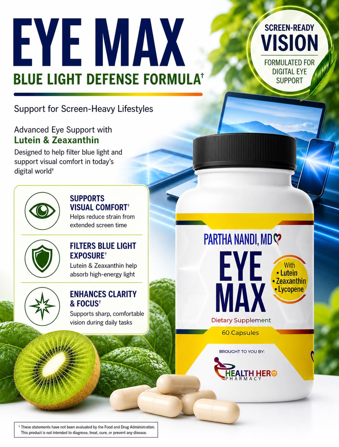 Dr. Nandi Eye Max Lutein 30mg and Zeaxanthin Eye Vitamins - 60 Capsules - image 4