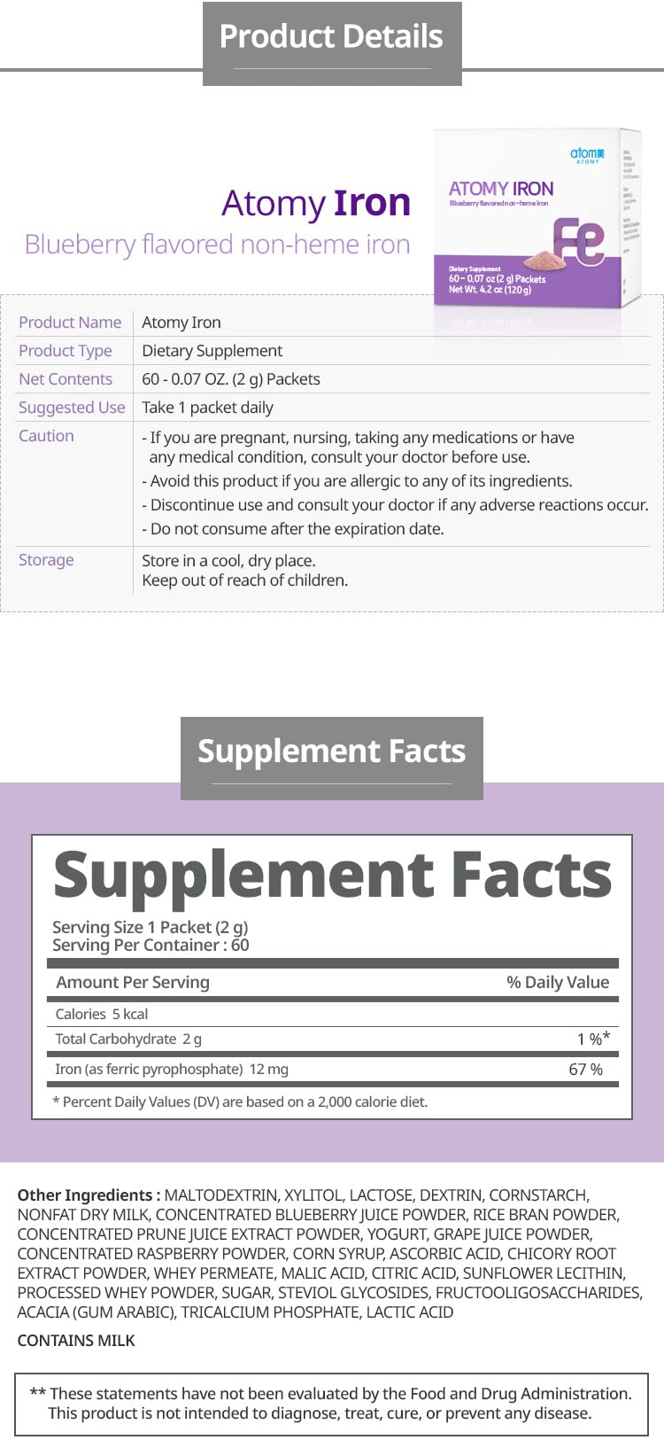 Generic A.T.O.M.Y. Iron Blueberry Non-heme Iron Supplement - 60 Packets - image 3