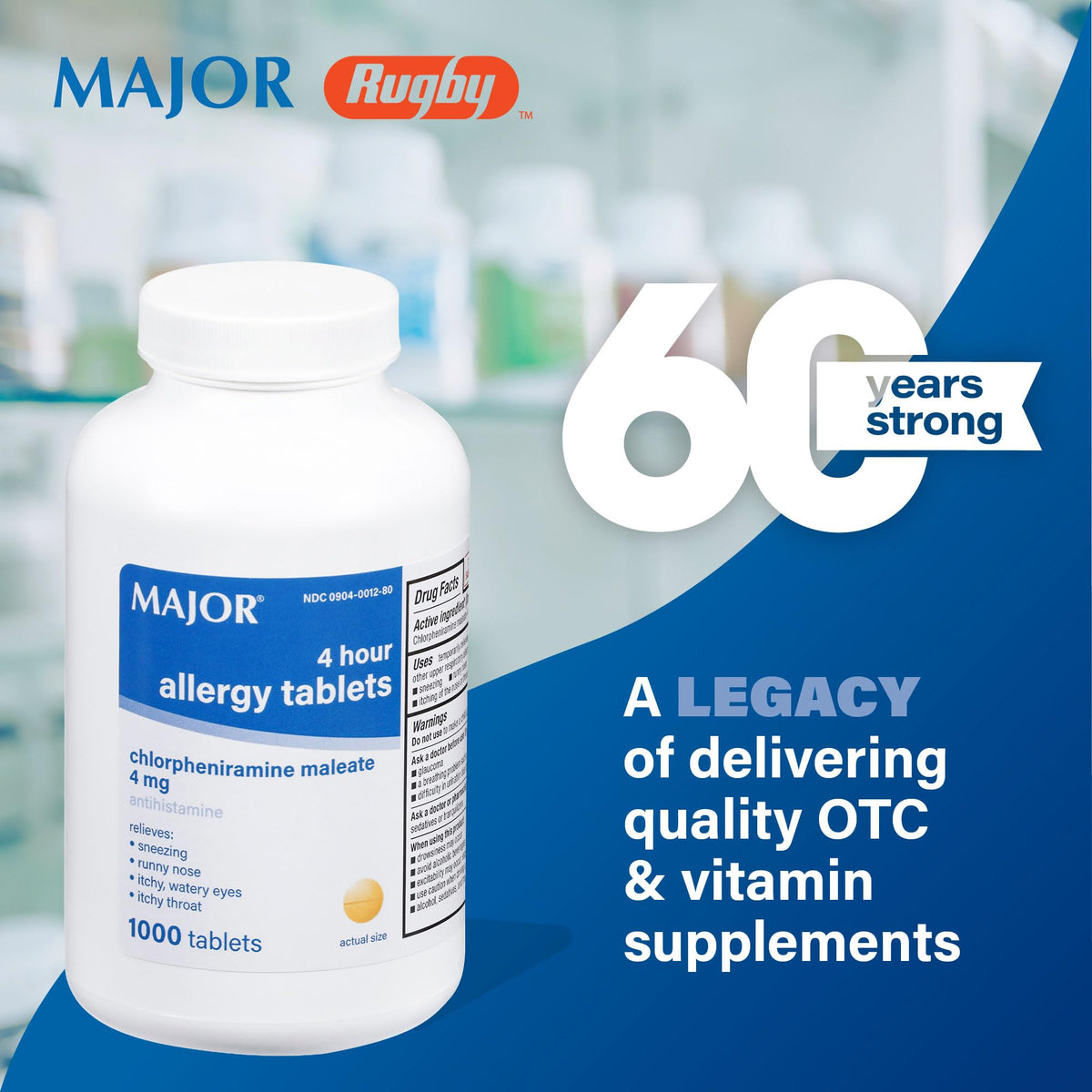 MAJOR 4 Hour Allergy Tablets Chlorpheniramine 4 mg - 1000 Count - image 2