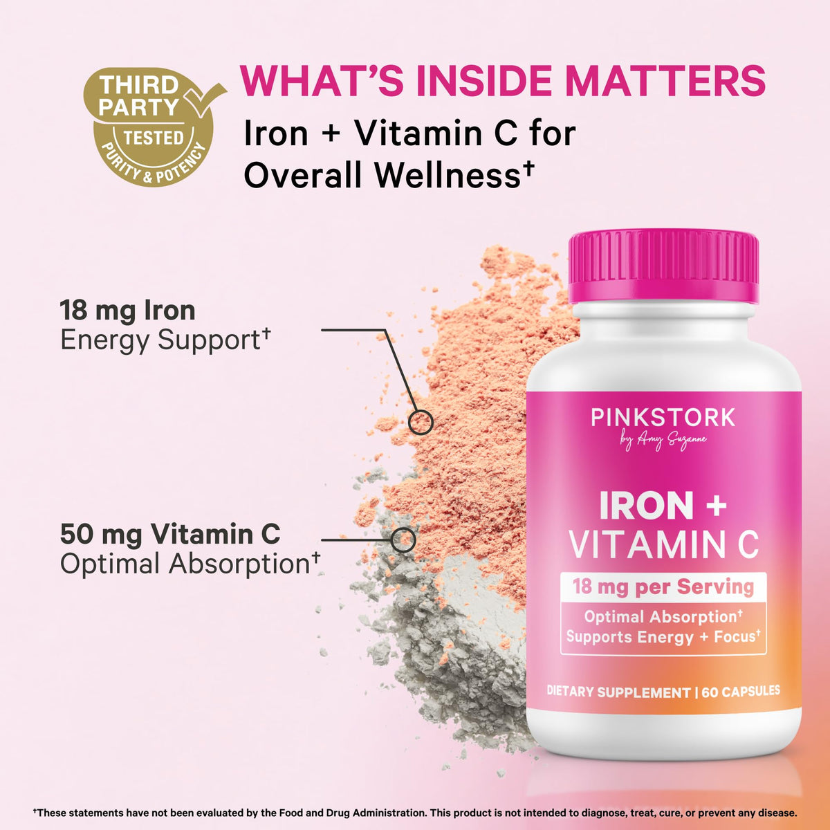 Pink Stork Iron for Women with Vitamin C - 60 Capsules - image 2