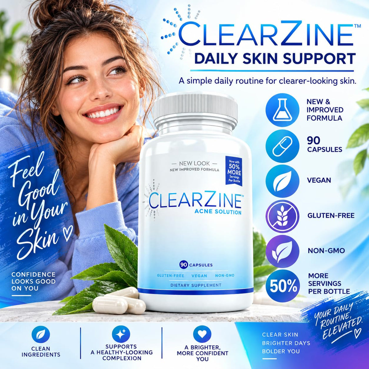 ClearZine Acne Pills for Teens & Adults Skin Health - 90 Capsules - image 2