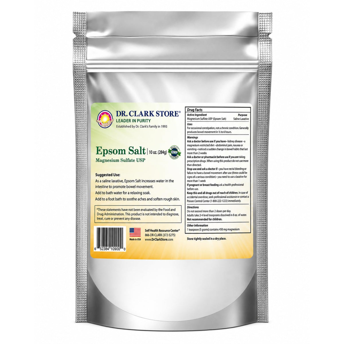 Dr Clark Epsom Salt Food Grade Magnesium Sulfate - 10 Oz