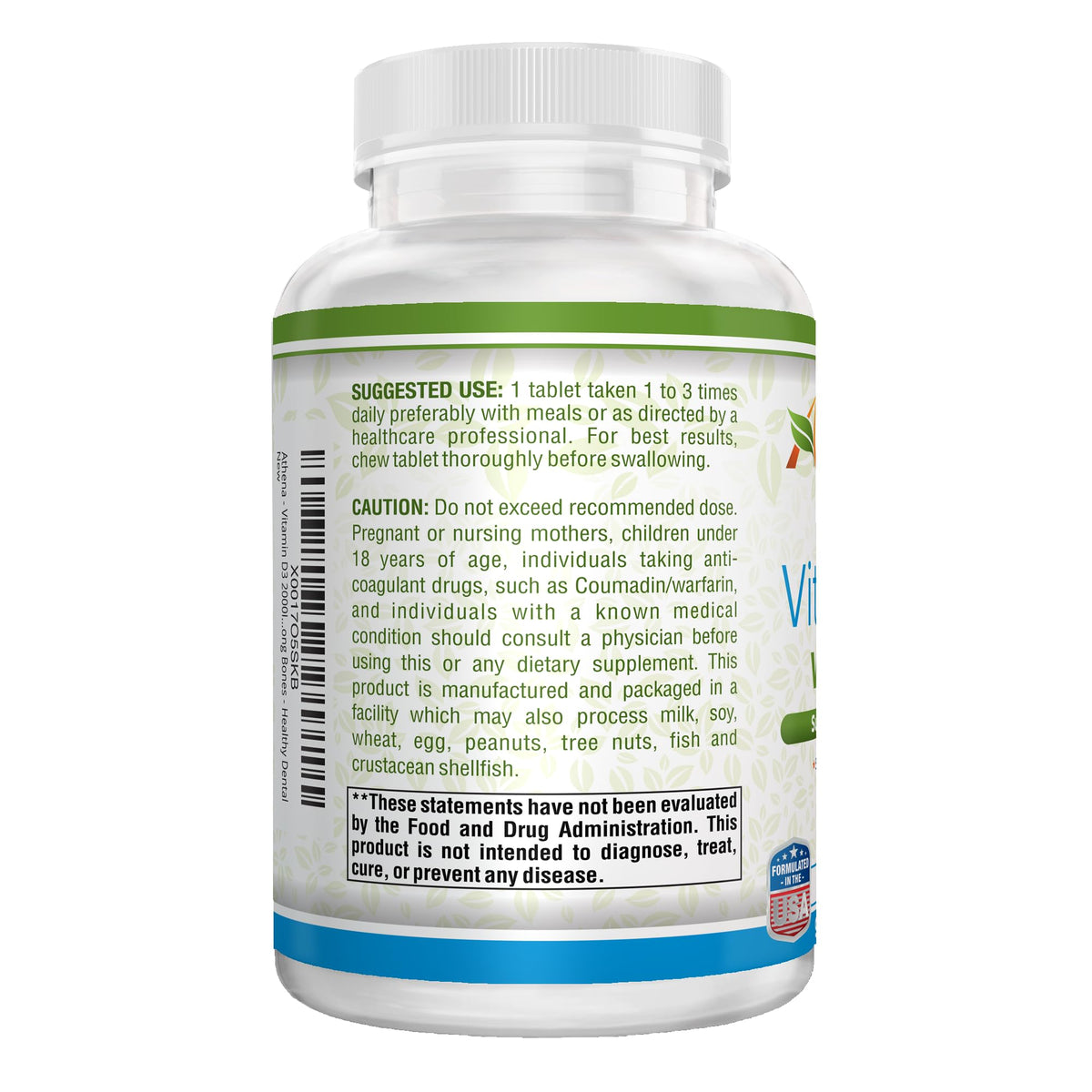 Athena Natural Wellness Vitamin D3 2000 IU with K2 - 90 Tablets - image 3