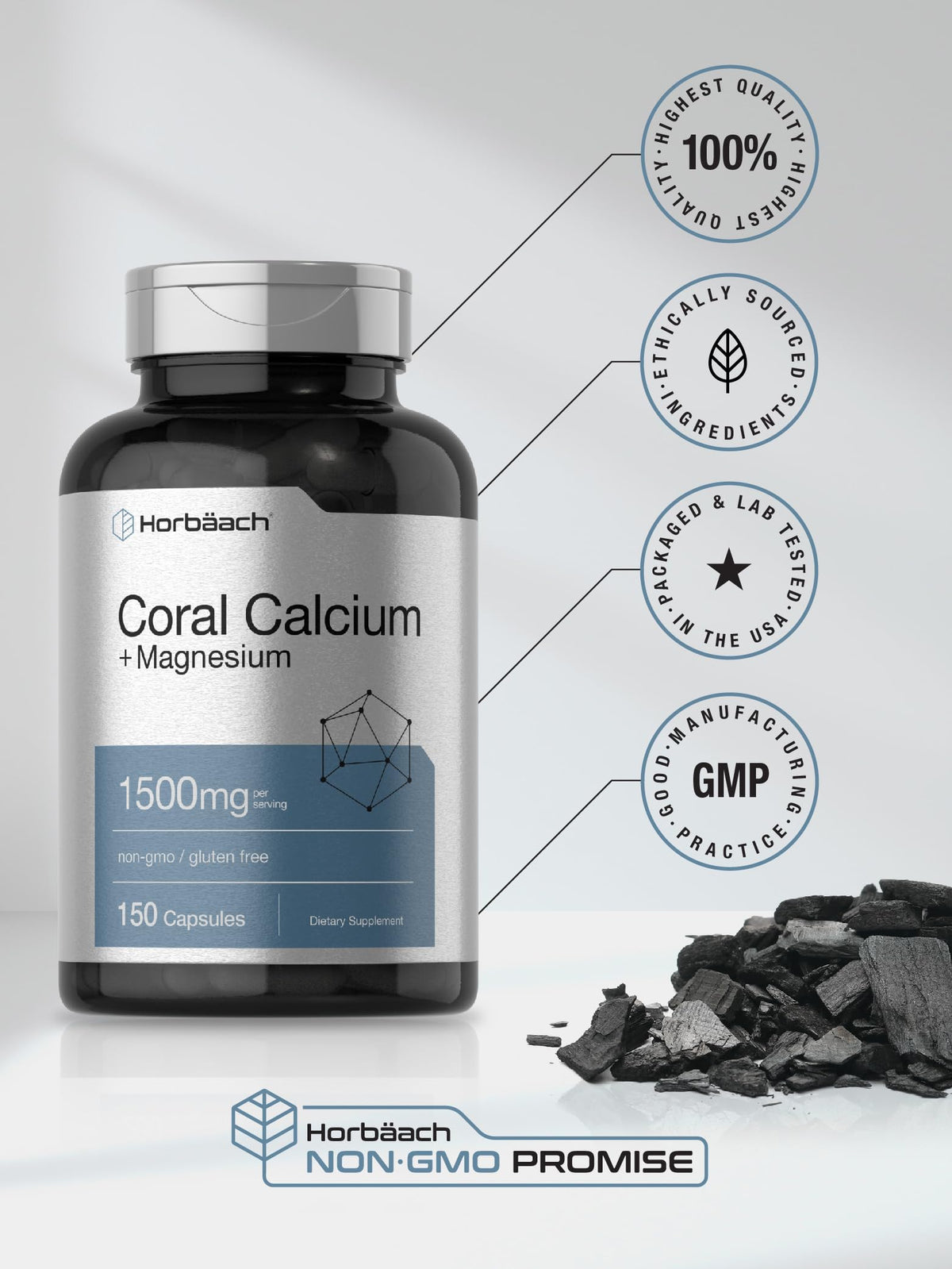 Horbäach Coral Calcium 1500mg Capsules - 150 Count - image 6
