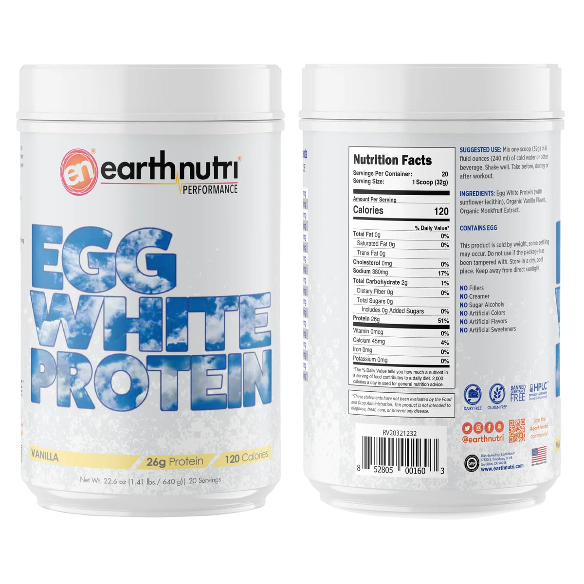 EarthNutri Egg White Protein Powder Vanilla - 20 Servings