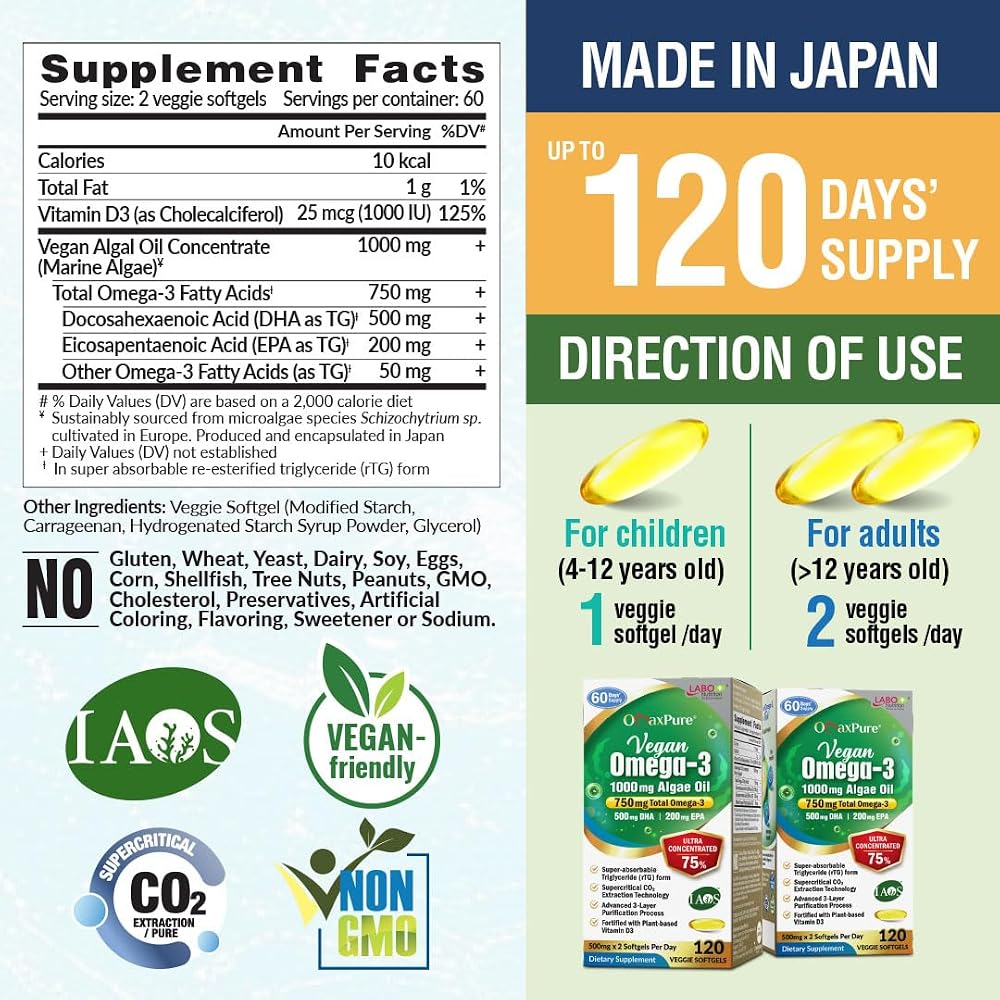 LABO Nutrition OmaxPure Vegan Omega-3 Algae Oil 1000mg - 120 Softgels - image 2