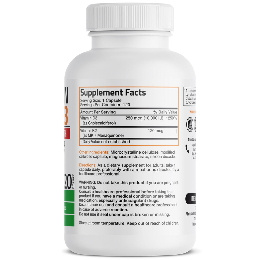 Bronson Vitamin K2 (MK7) with D3 Extra Strength Supplement Bone