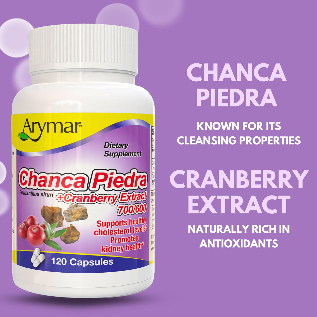 Arymar Chanca Piedra with Cranberry Herbal Support - 60 Capsules - image 4