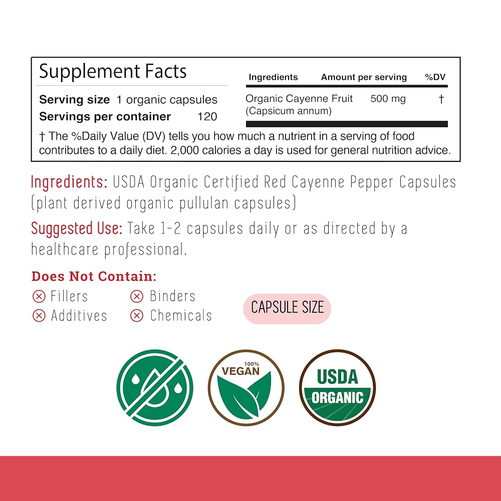 Incas USDA Organic Cayenne Pepper Capsules 500mg - 120 Count - image 2