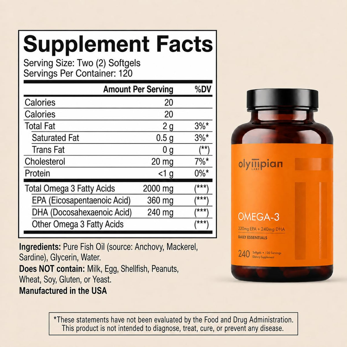 Olympian Labs Omega 3 Fish Oil 1000mg with EPA & DHA - 240 Softgels - image 2