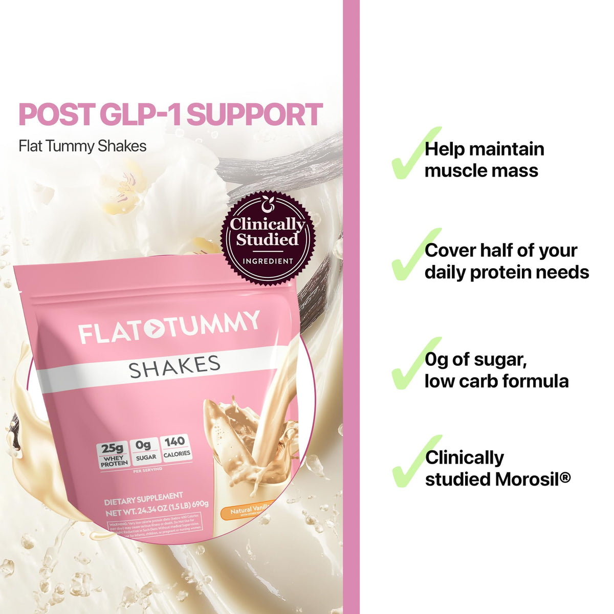 Flat Tummy Vanilla Meal Replacement Shake - 20 Servings - image 5