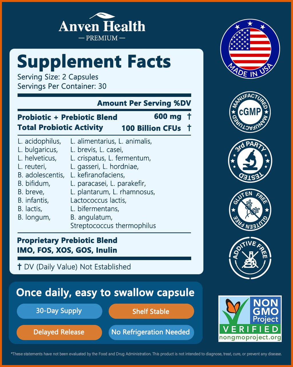 Anven Health Probiotics 100 Billion CFU with Prebiotics - 60 Capsules - image 2