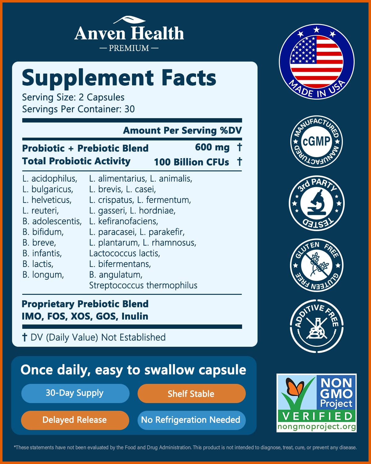 Anven Health Probiotics 100 Billion CFU with Prebiotics - 60 Capsules - image 2
