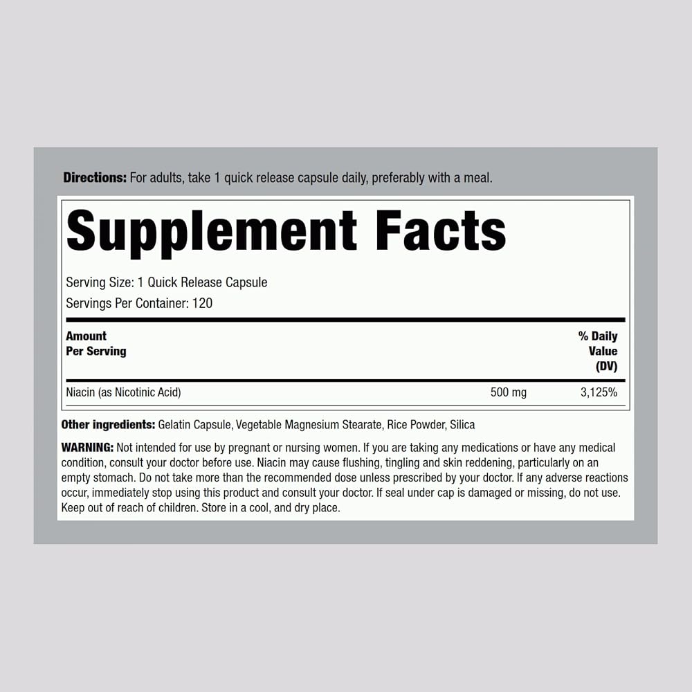 Piping Rock Niacin 500mg Flush - 120 Vegetarian Capsules - image 2