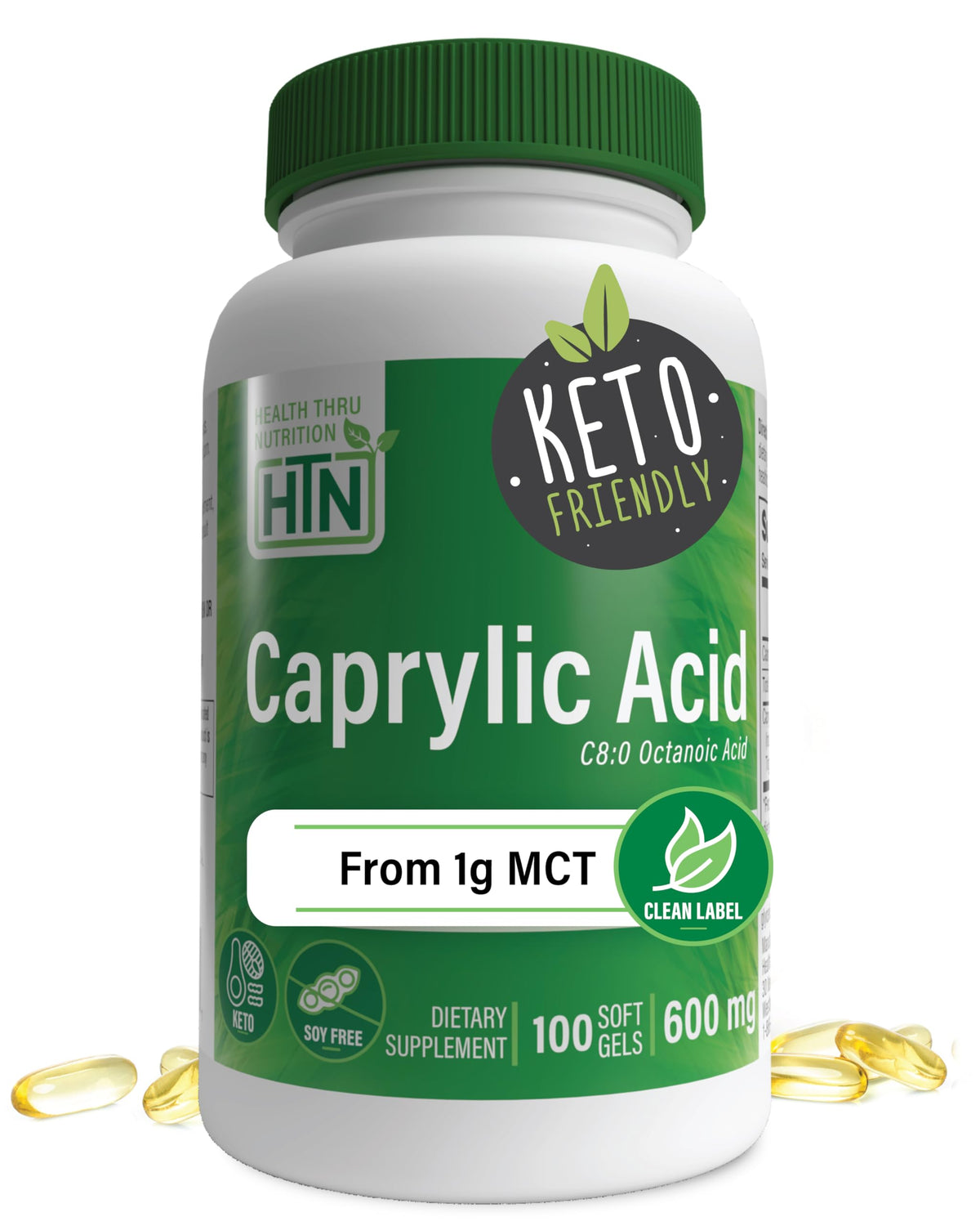 Health Thru Nutrition Caprylic Acid 600mg - 100 Softgels