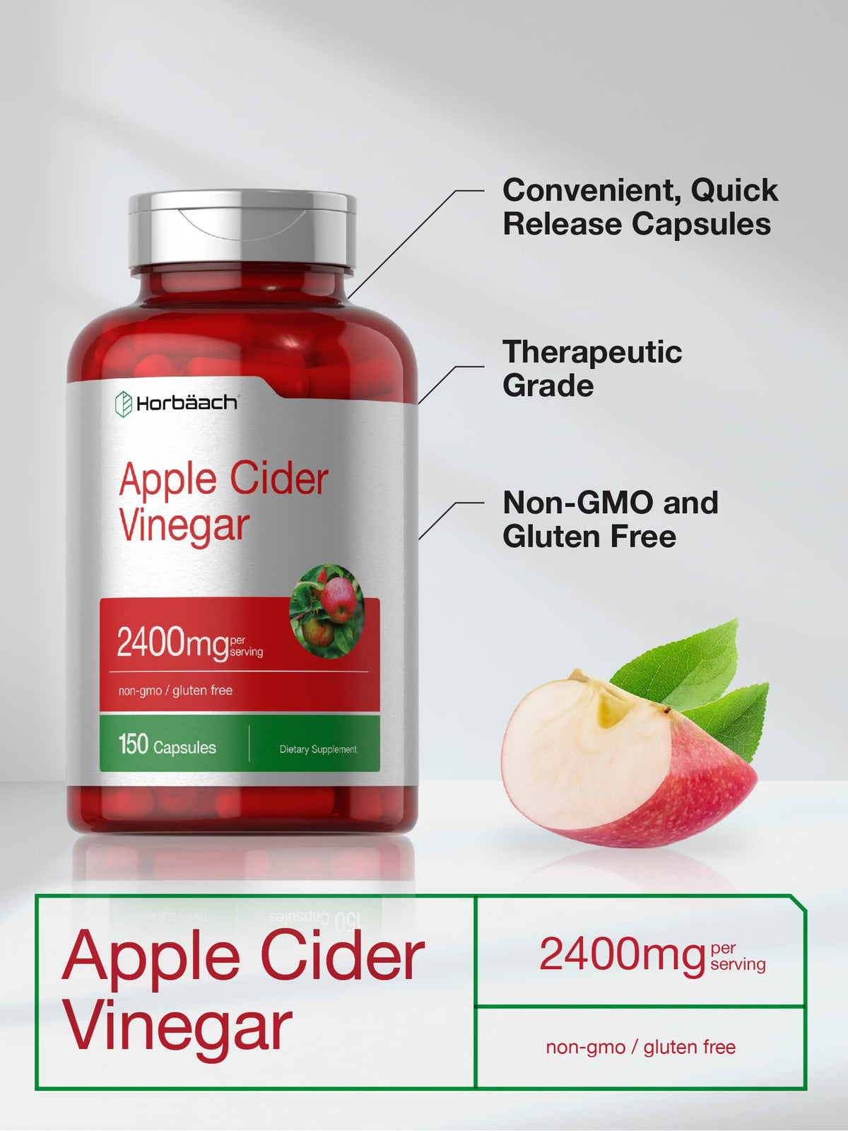 Horbäach Apple Cider Vinegar Capsules 2400mg - 150 Count - image 5