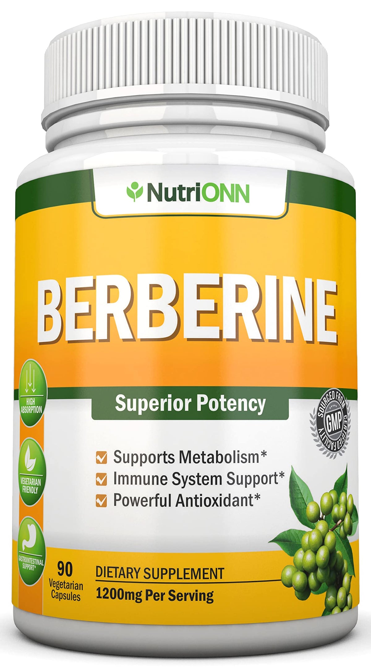 NutriONN Berberine 1200 mg - 90 Vegetarian Capsules