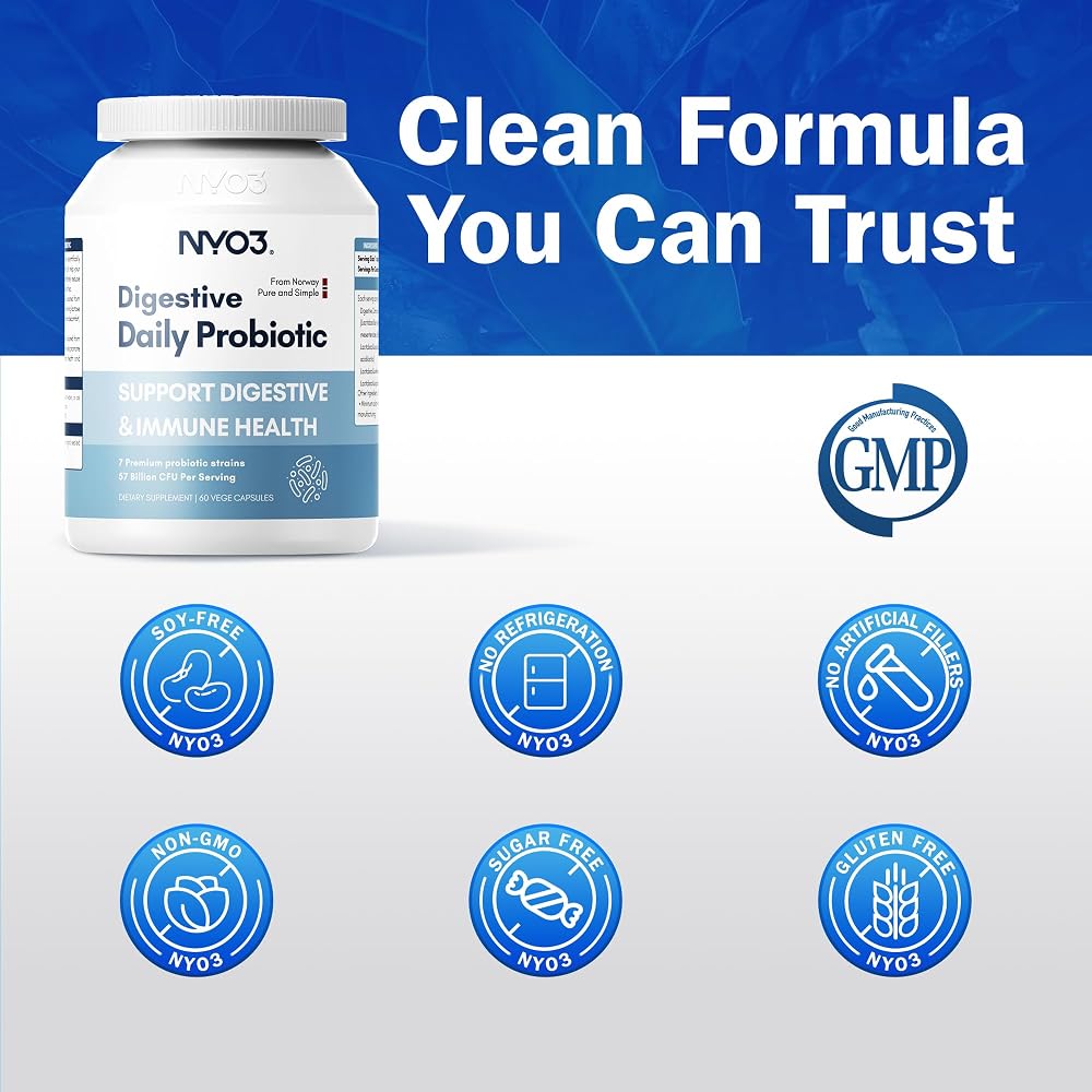 NYO3 Digestive Probiotics 57 Billion CFU Bloat Relief - 60 Capsules - image 5