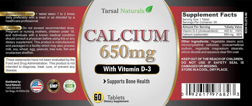 Tarsal Naturals Calcium Plus Vitamin D3 Bone Health - 60 Tablets - image 4