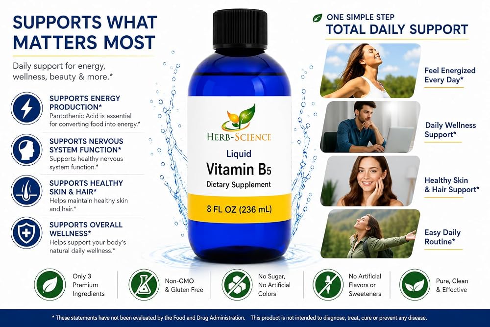 Herb-Science Liquid Vitamin B5 for Energy & Nerve Support - 8 Fl Oz - image 4