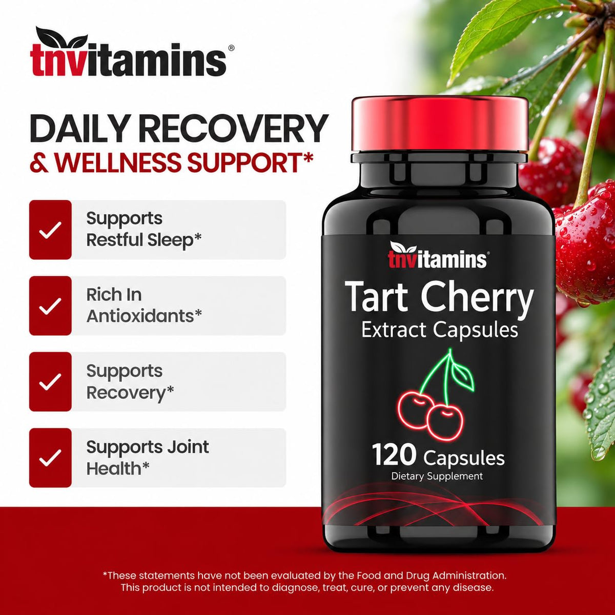 TNVitamins Tart Cherry Extract Capsules 240 mg - 120 Capsules - image 4