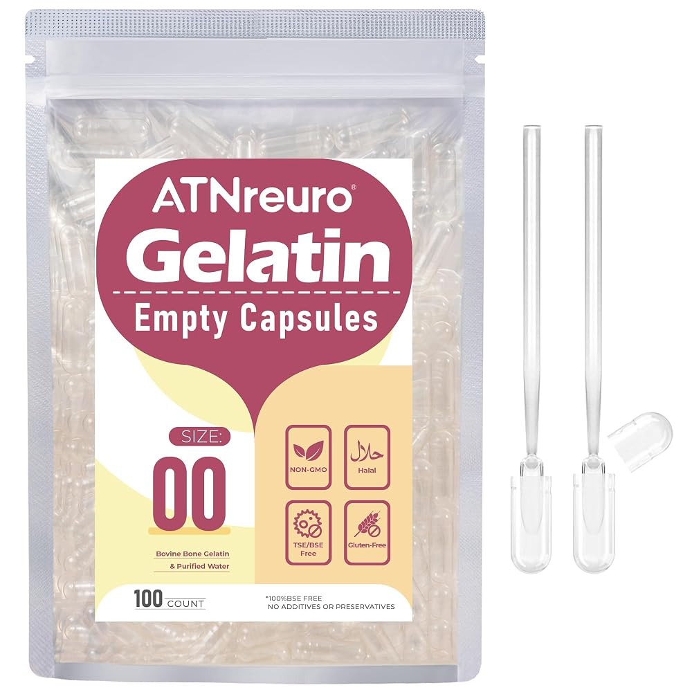 ATNreuro Size 00 Empty Gelatin Capsules - 100 Count
