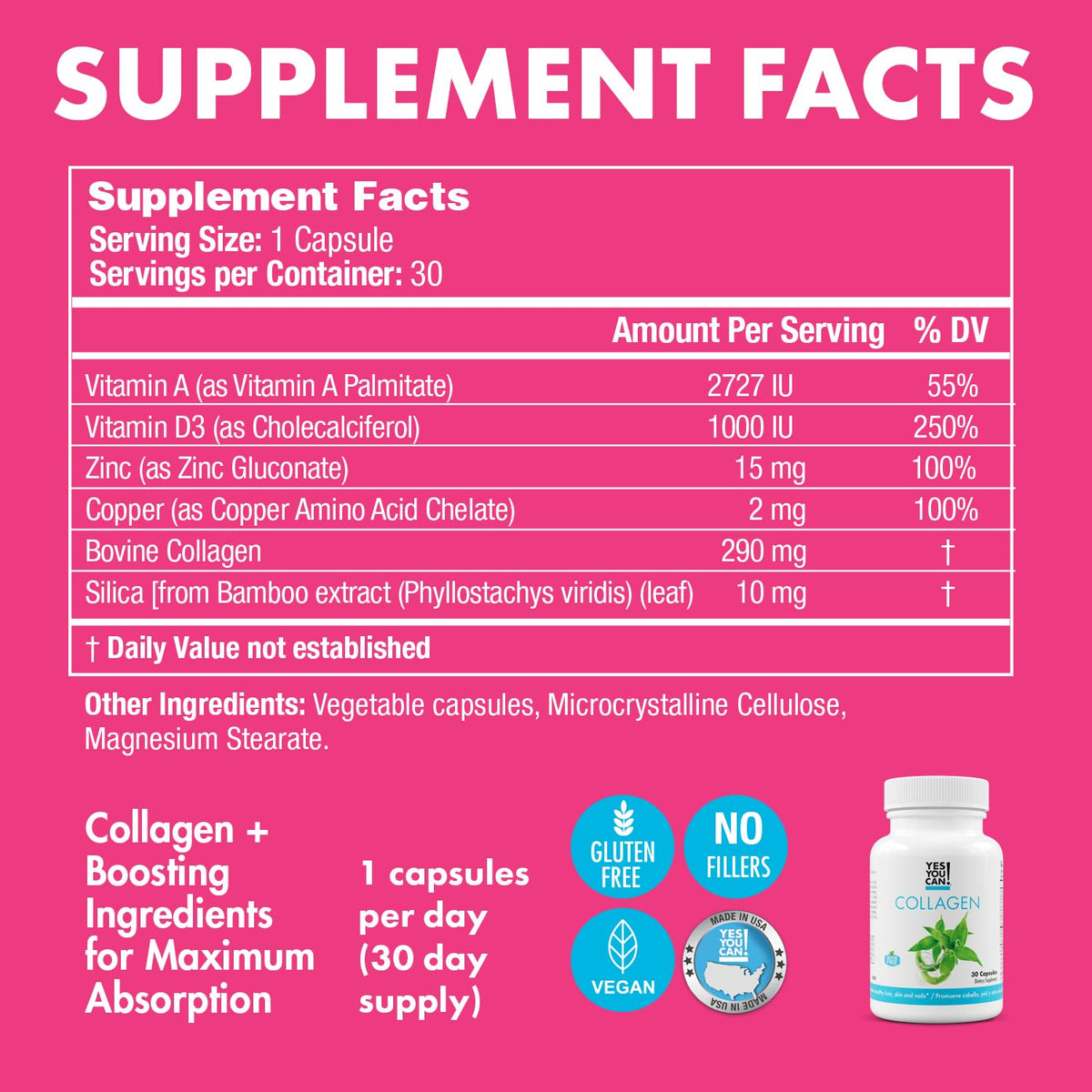 Yes You Can! Collagen Capsules for Hair, Skin & Nails, 30 Capsules