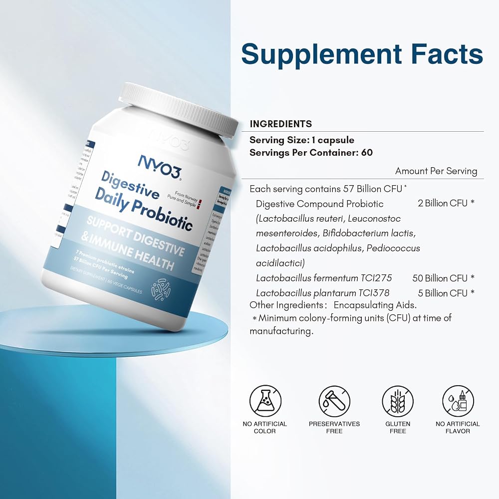NYO3 Digestive Probiotics 57 Billion CFU Bloat Relief - 60 Capsules - image 2