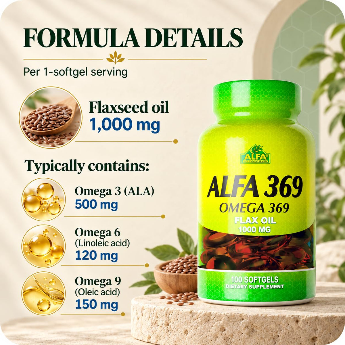 Alfa Vitamins Alfa 3-6-9 1000 mg Supplement - 100 Softgels - image 4