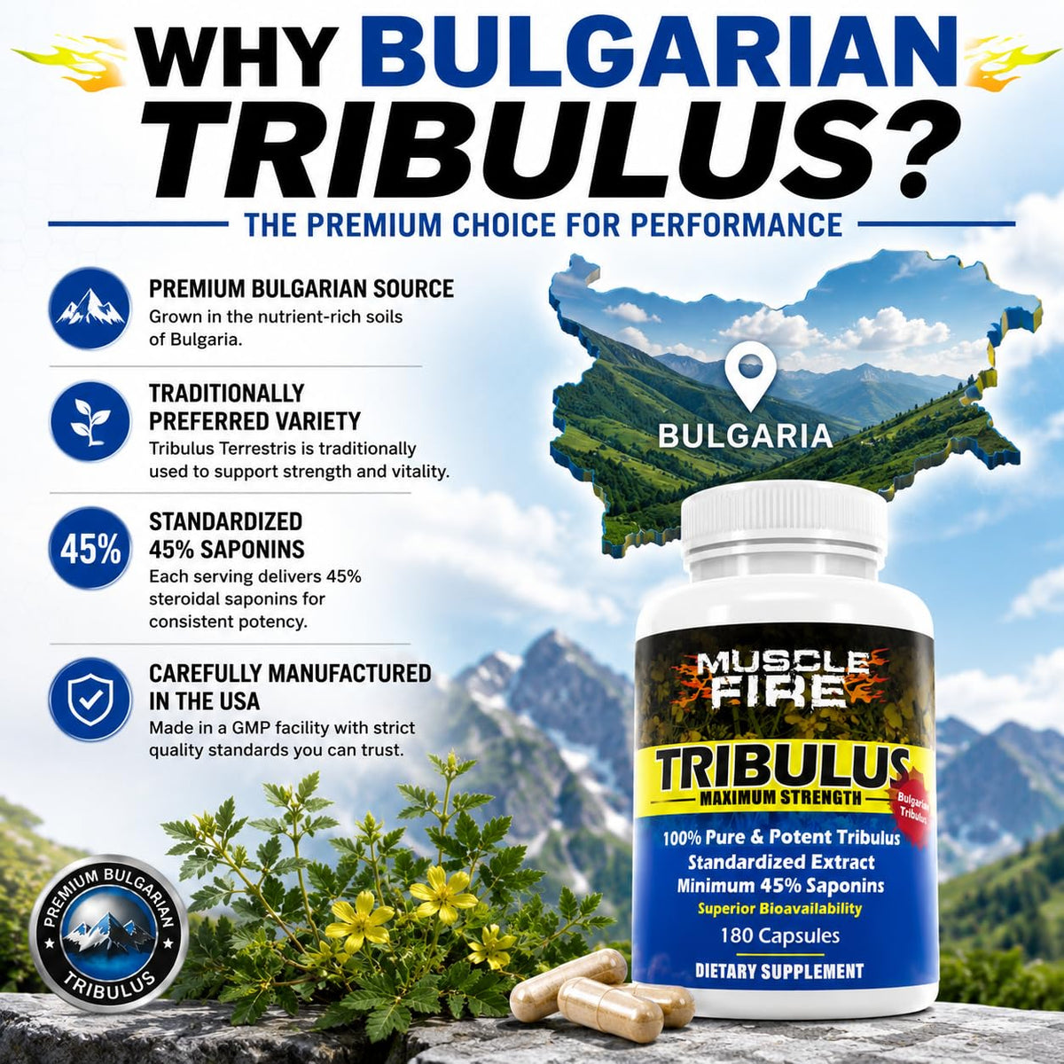 Herbal Nutrition Tribulus Terrestris 1500mg Men's Vitality - 180 Capsules - image 2
