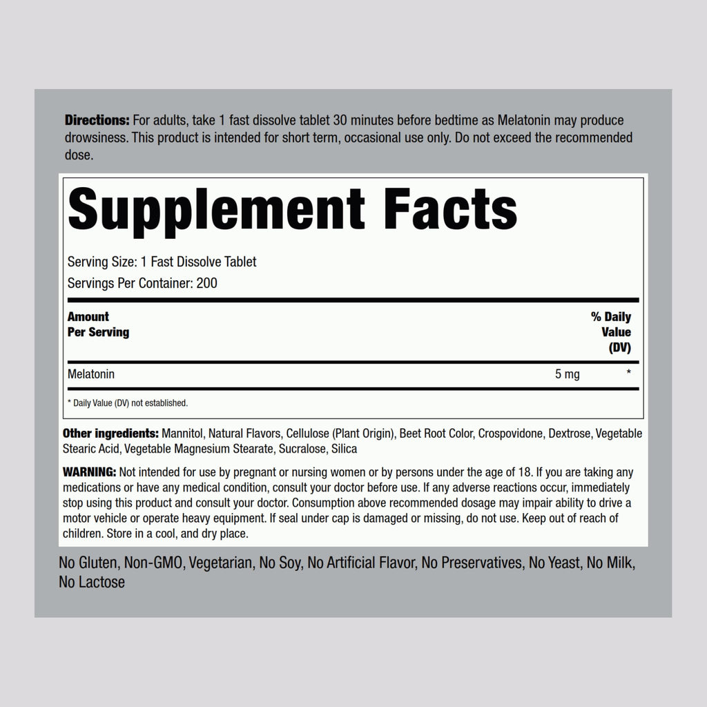 Piping Rock Melatonin 5mg - 200 Tablets - image 2