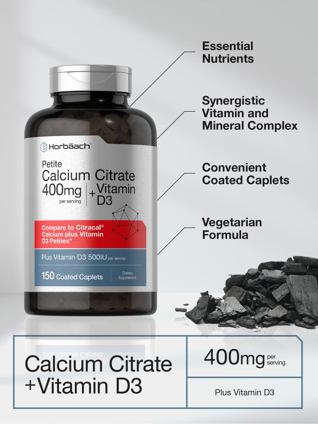 Horbäach Calcium Citrate 400mg with Vitamin D3 - 150 Caplets - image 4