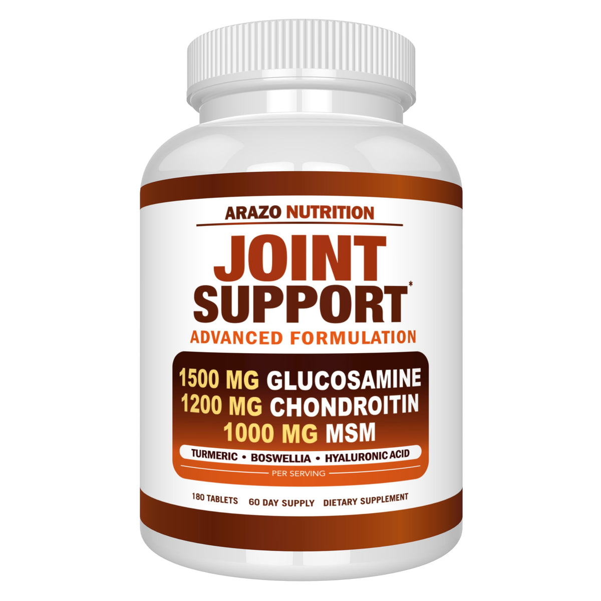 Arazo Nutrition Glucosamine Chondroitin MSM Turmeric Joint Support - 180 Tablets