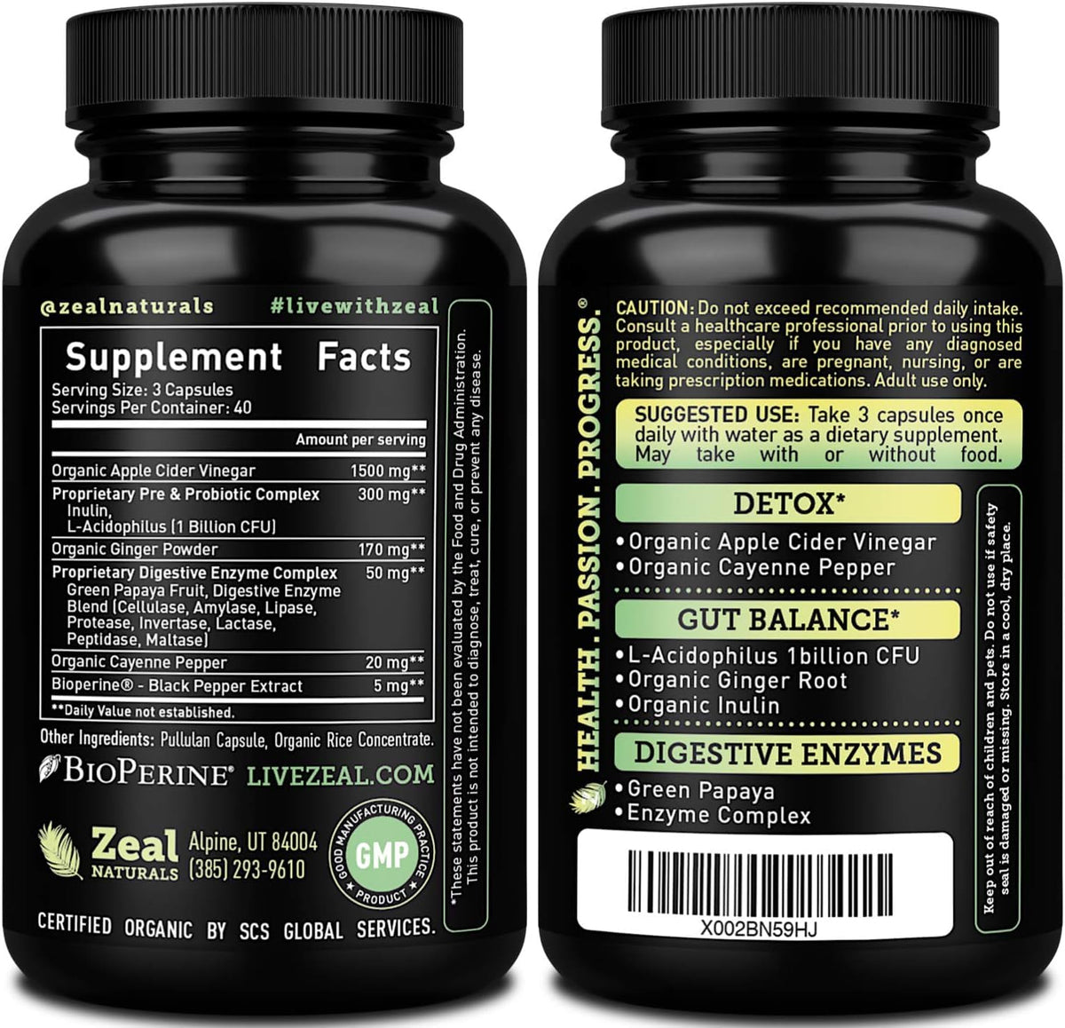 Zeal Naturals Organic Apple Cider Vinegar Capsules Digestive Complex - image 7