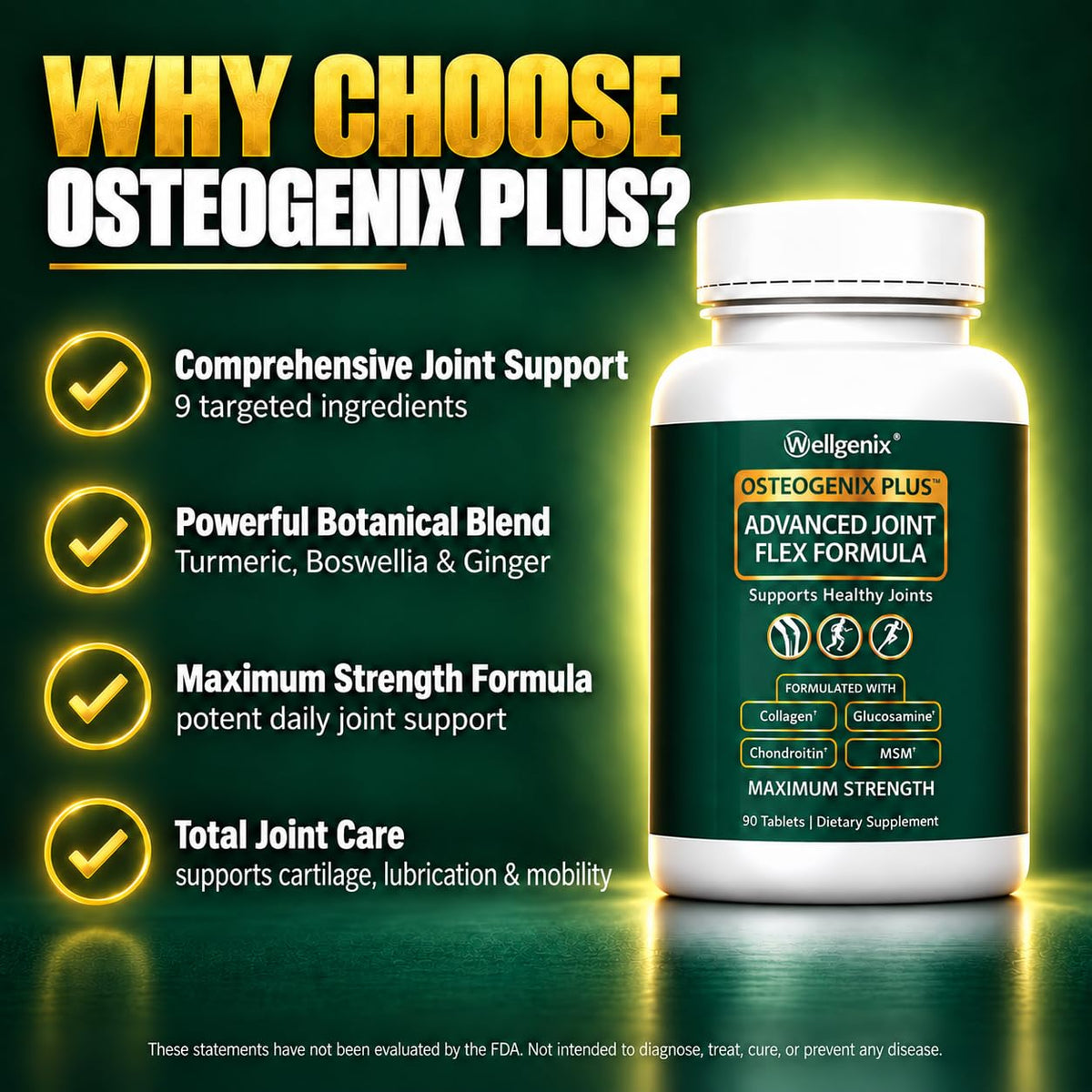 Wellgenix Osteogenix Plus Joint Support Glucosamine Chondroitin MSM - 90 Tablets - image 3