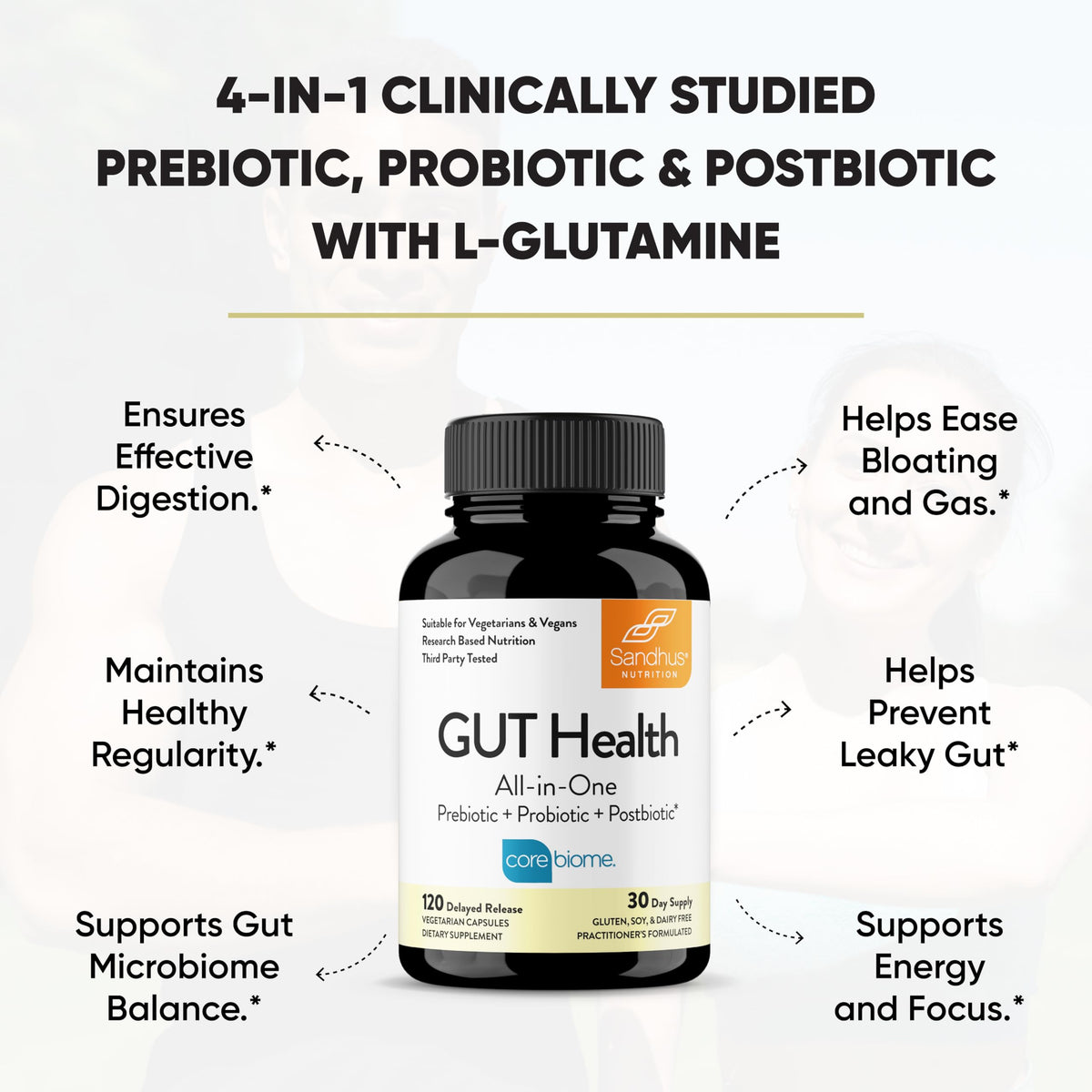 Sandhu's Gut Health Prebiotic Probiotic Postbiotic - 120 Capsules - image 2