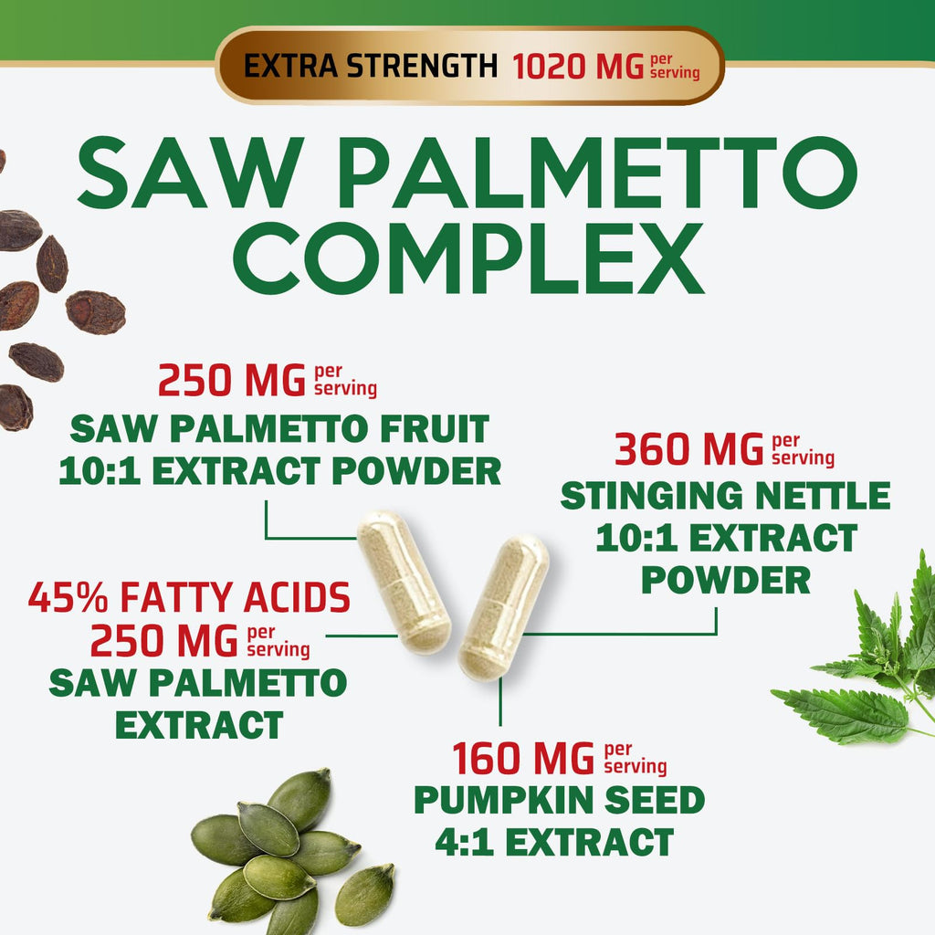 Nature's Nutrition Saw Palmetto for Men - 3X Strength Prostate Health