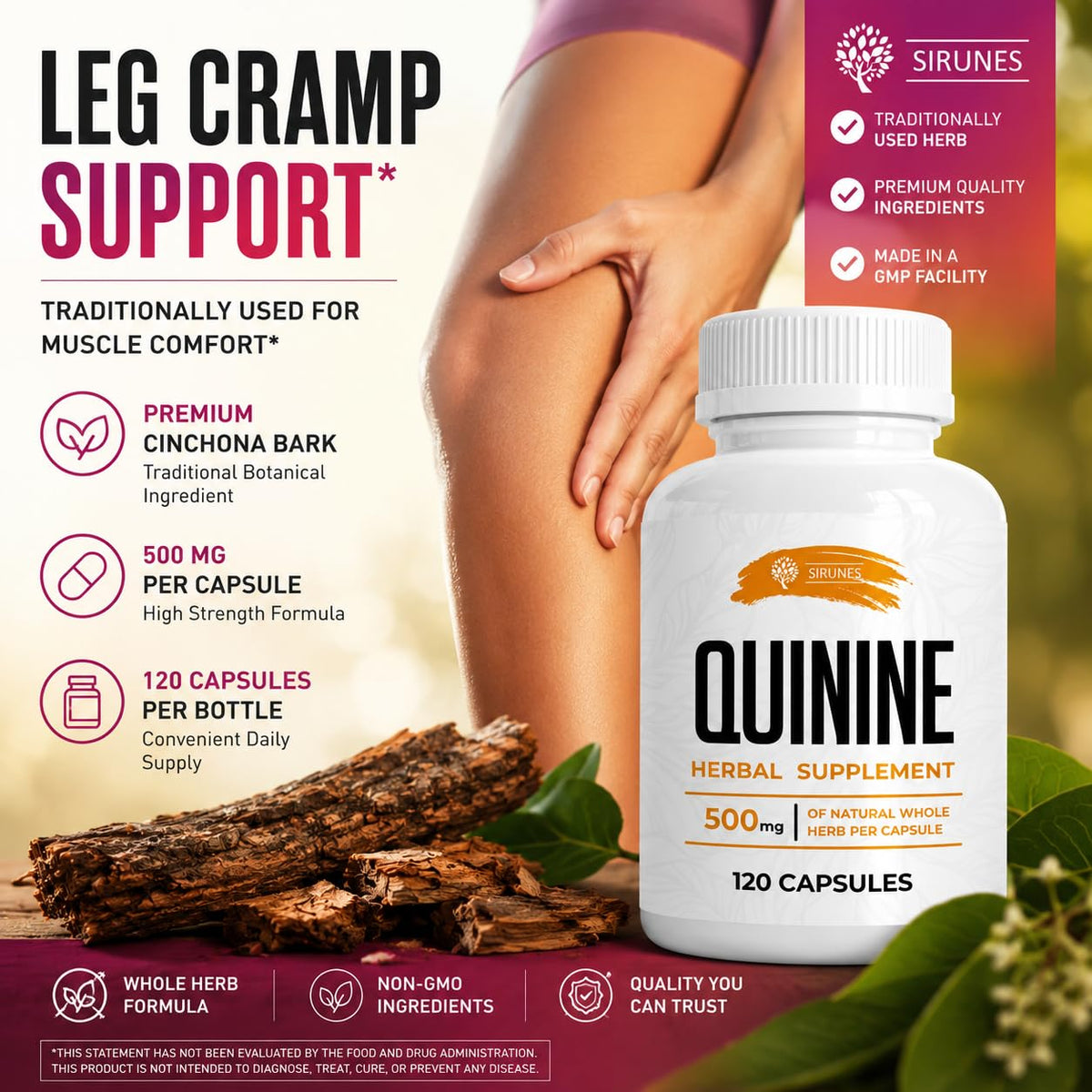 SIRUNES Quinine Supplement Quinine Dried Bark Herbal Supplement