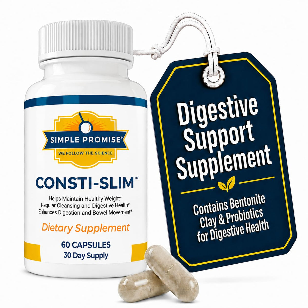 Simple Promise Consti-Slim Psyllium Husk Fiber Digestive Support - 60 Capsules
