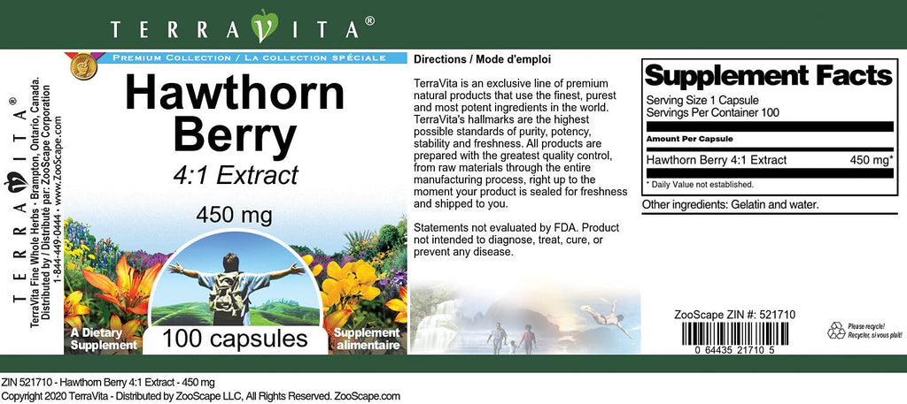 Terravita Hawthorn Berry 4:1 Extract 450 mg - 300 Capsules - image 3