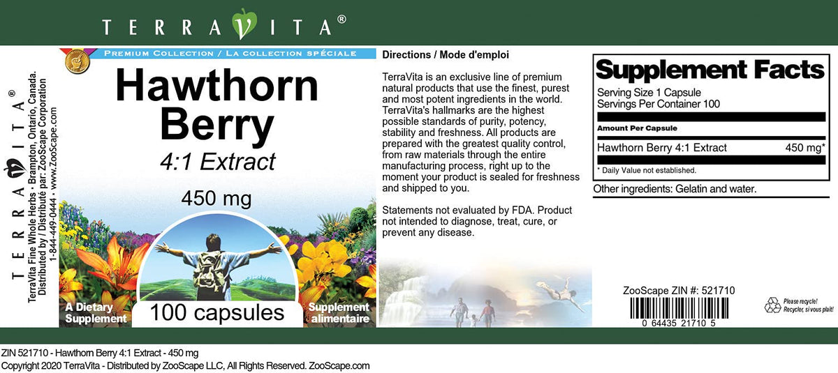 Terravita Hawthorn Berry 4:1 Extract 450 mg - 300 Capsules - image 3