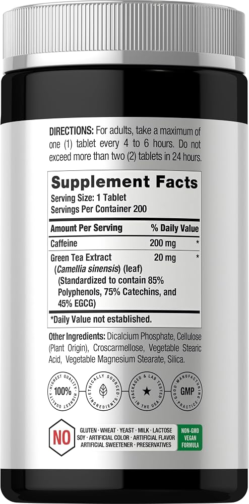 Horbäach Caffeine Pills 220mg with Green Tea - 200 Tablets - image 2