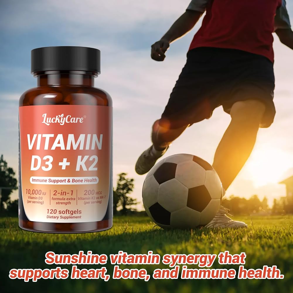 Luckycare D3 K2 Vitamin, 10000 IU Vitamin D3 + 200mcg Vitamin K2 MK-7