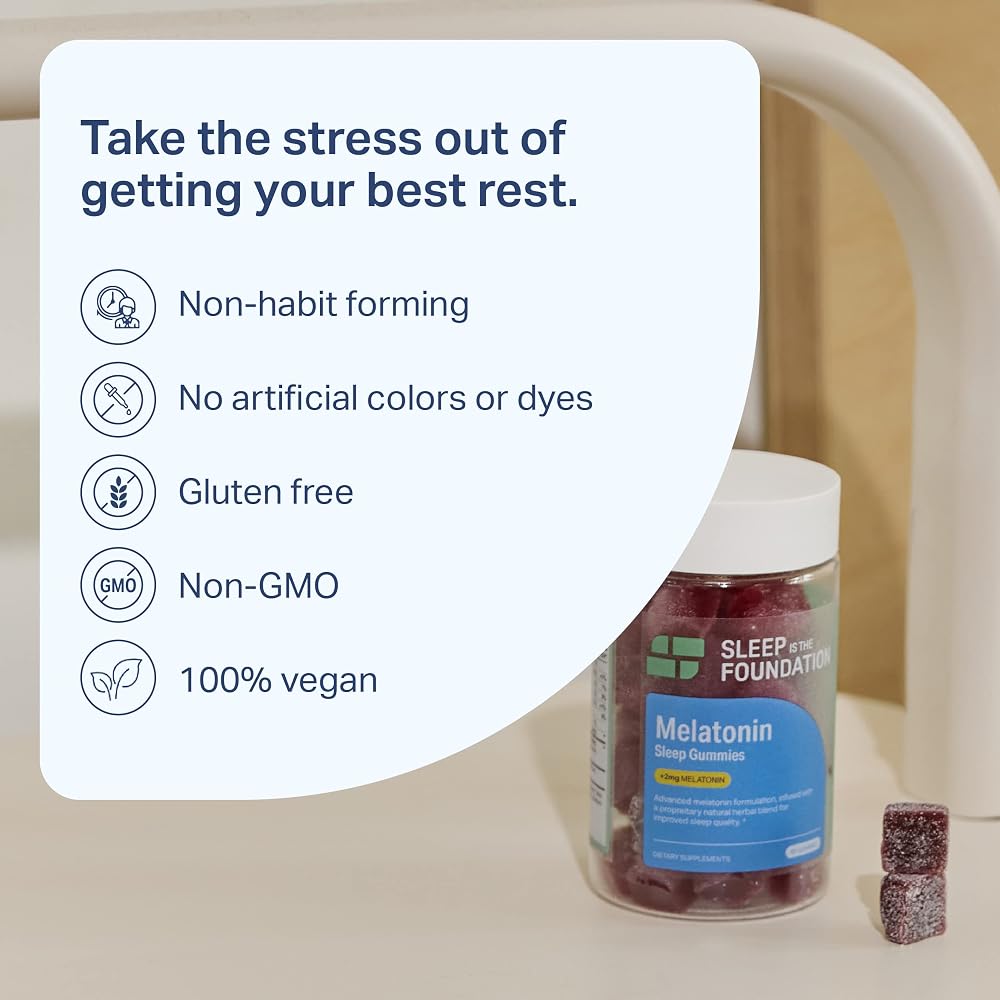 SLEEP IS THE FOUNDATION Melatonin Gummies Sleep Aid 2mg - 60 Gummies - image 3
