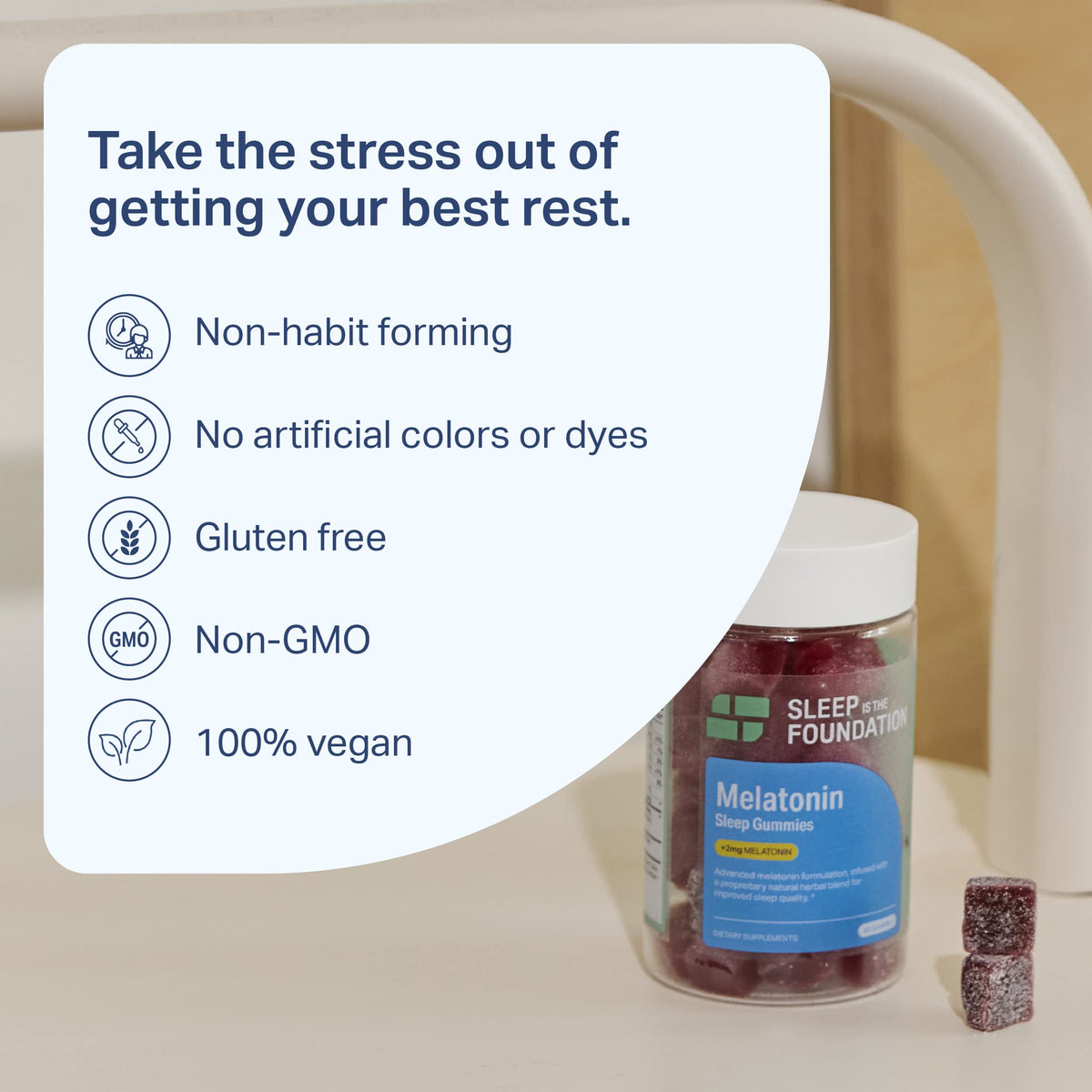 SLEEP IS THE FOUNDATION Melatonin Gummies Sleep Aid 2mg - 60 Gummies - image 3