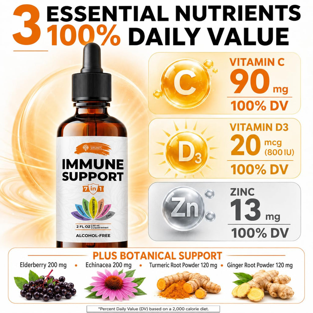 SIRUNES Immune Support Liquid Drops with Vitamin C & D3 - 2 Fl Oz - image 3