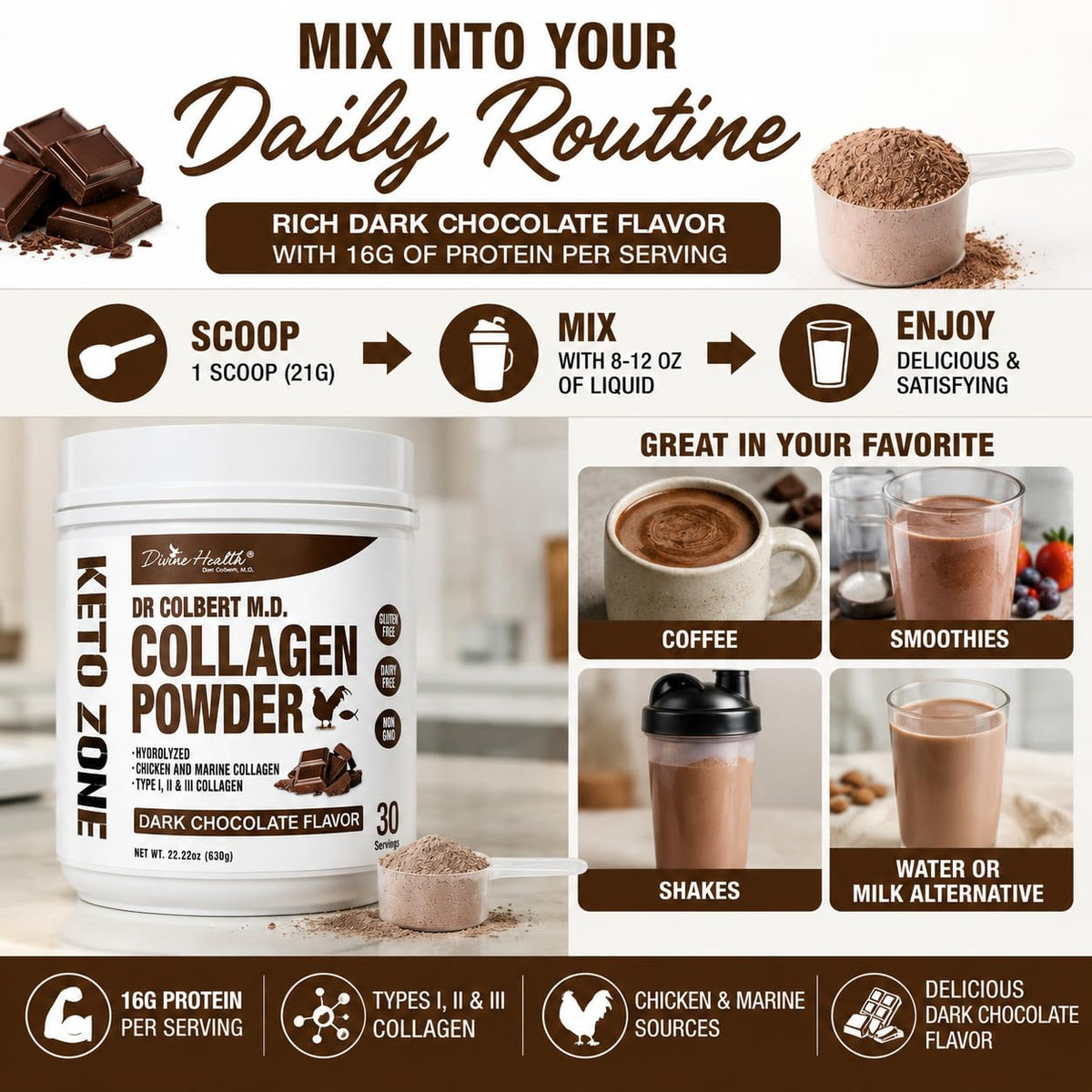 Divine Health Dr. Colbert Hydrolyzed Collagen Powder Chocolate - 630g - image 7