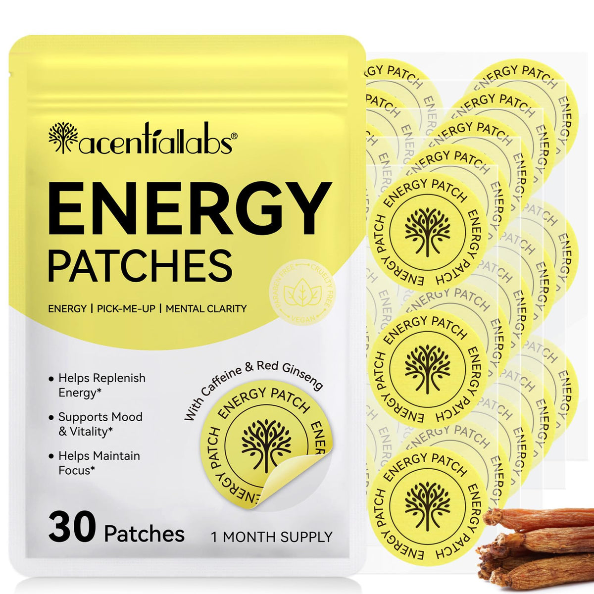 Generic Energy Patches with Caffeine & Red Ginseng - 30 Patches