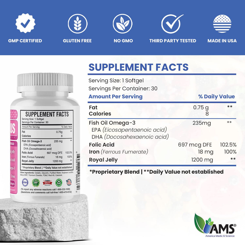 America Medic & Science Royal-Plus Prenatal Vitamins - 30 Softgels - image 2