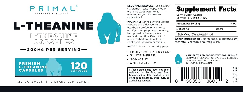Primal L-Theanine 200mg - 120 Capsules - image 5